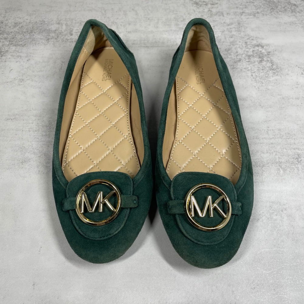 Michael Kors Flats Womens 6.5 Suede Gold Logo Medallion Ballet